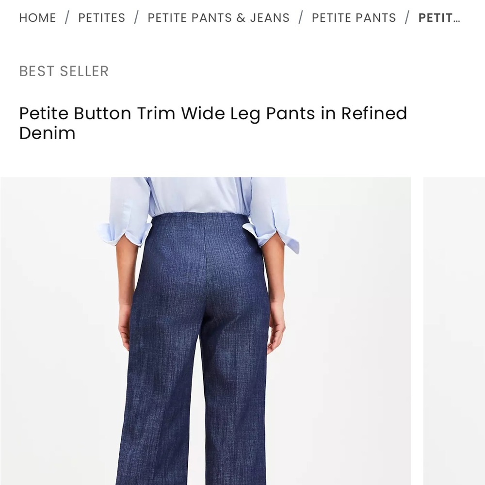 Wide Leg Denim Pants with Button Trim